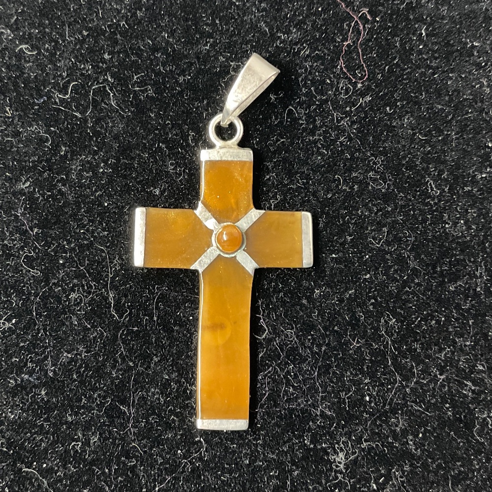 Sterling Silver, Tiger Eye Cross Pendant